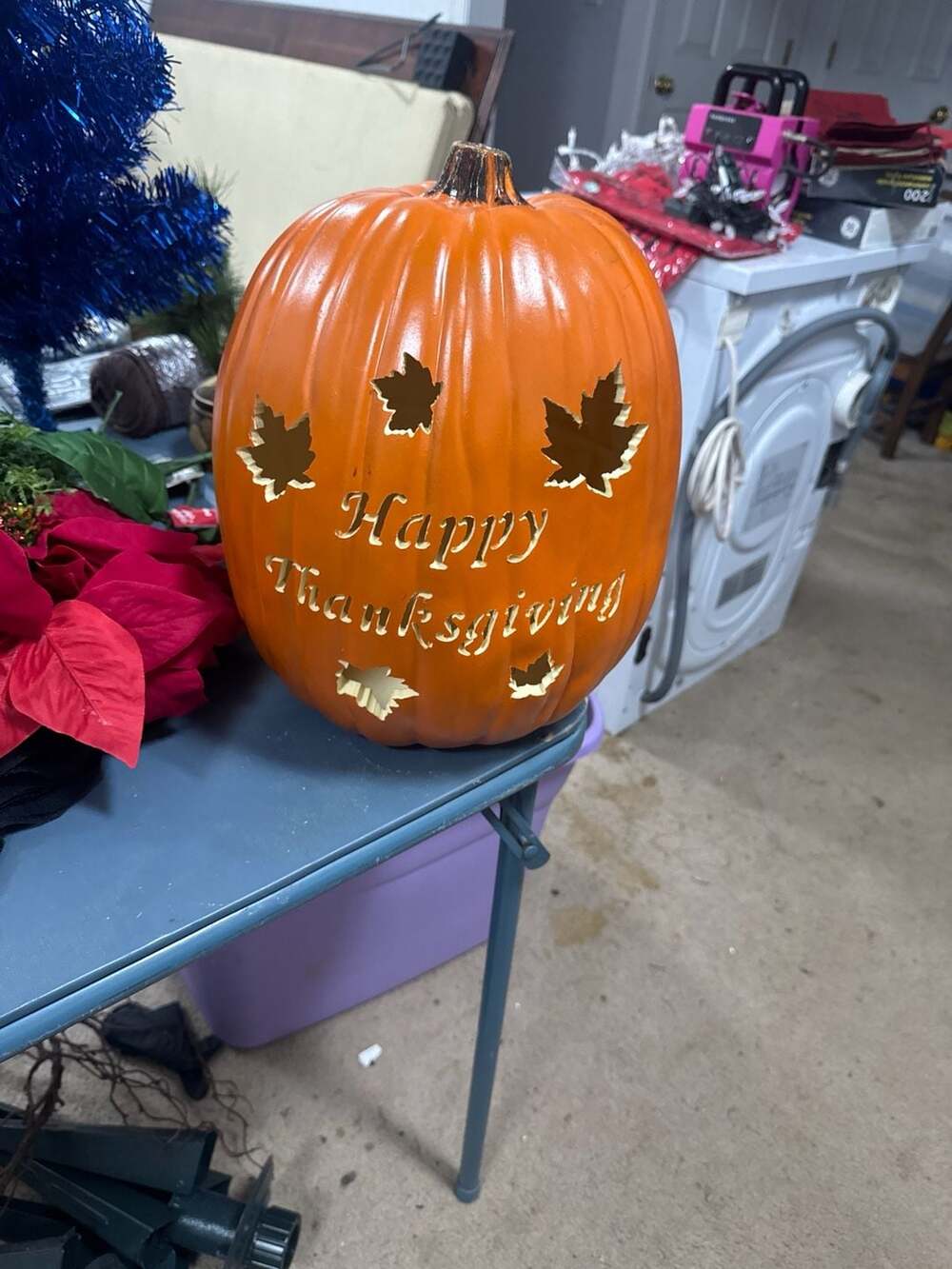 Gemmy Large 13" Pre-Carved "Happy Thanksgiving" Artificial Lighted Pumpkin